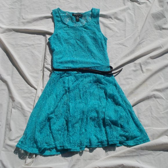 Teal lace mini summer dress - Picture 1 of 5